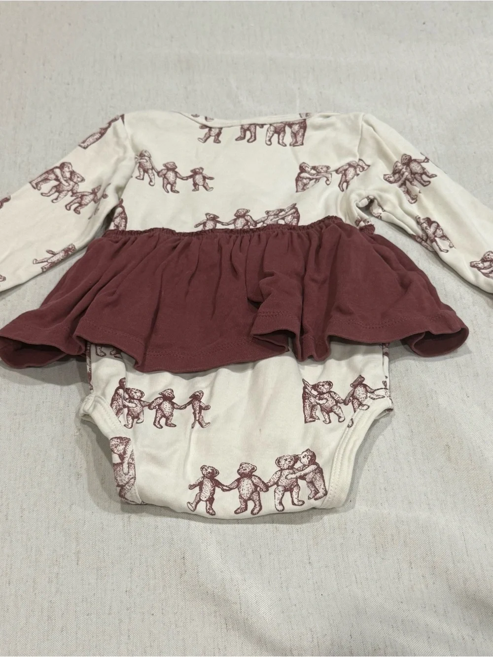 kate quinn Cream Burgundy Mauve Skirted Bodysuit Dress 12-18m Organic Cotto